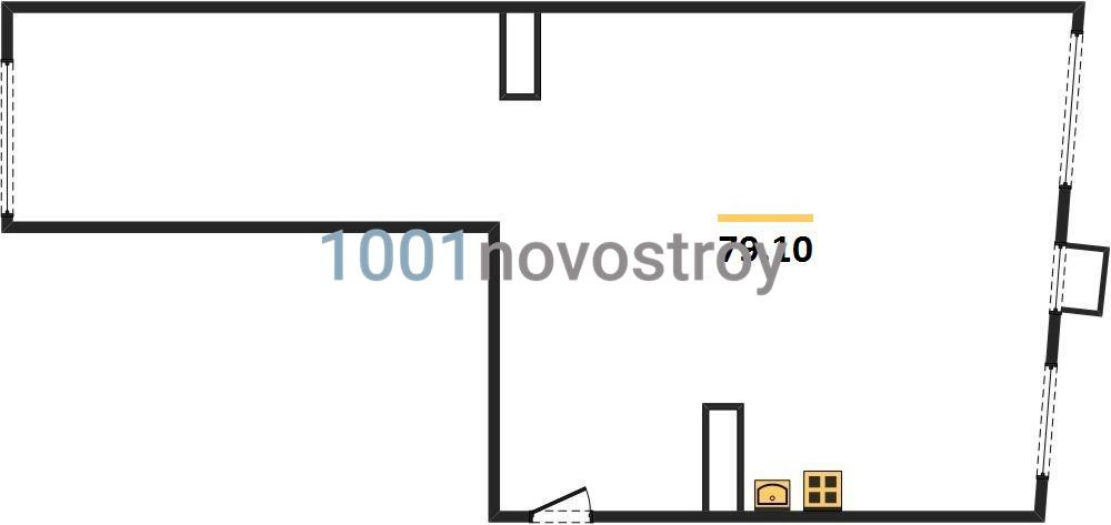 Двухкомнатная квартира 79.1 м²