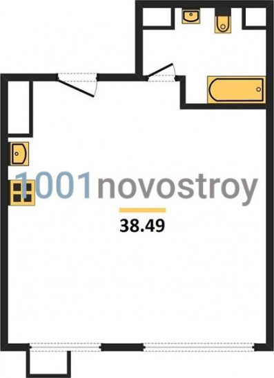 Однокомнатная квартира 38.49 м²