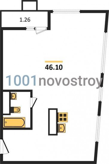Двухкомнатная квартира 46.1 м²