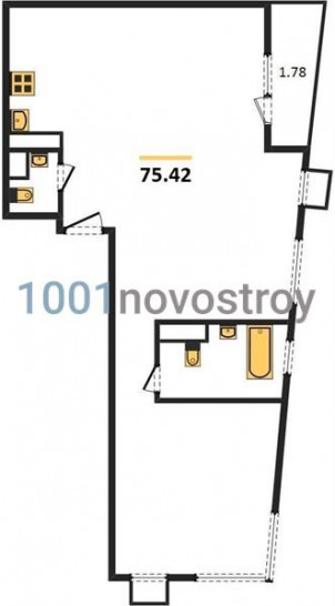 Двухкомнатная квартира 75.42 м²