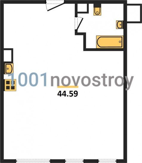 Однокомнатная квартира 44.59 м²
