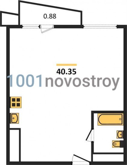 Однокомнатная квартира 40.35 м²