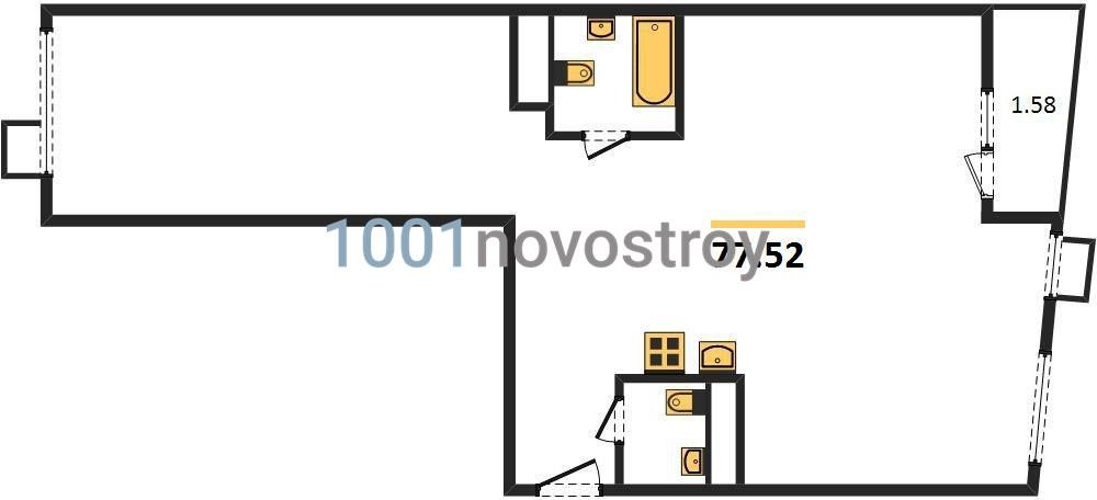 Двухкомнатная квартира 77.52 м²