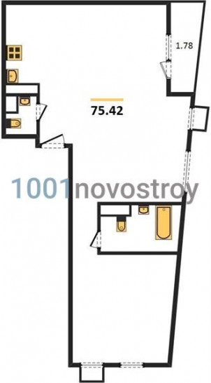 Двухкомнатная квартира 75.42 м²