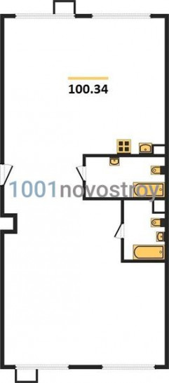 Трёхкомнатная квартира 100.34 м²