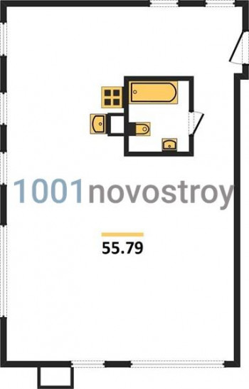 Однокомнатная квартира 55.79 м²