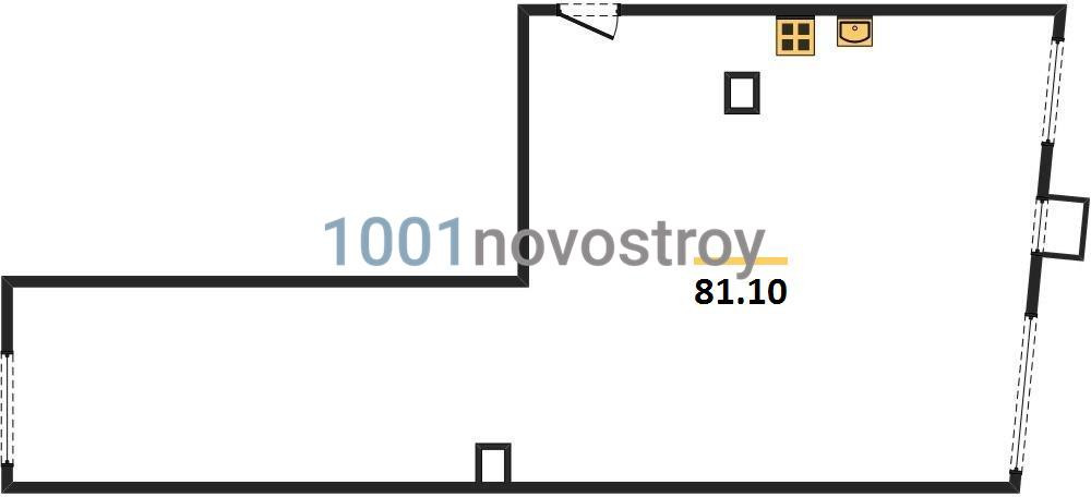 Двухкомнатная квартира 81.1 м²